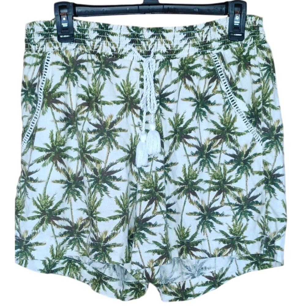 Briggs Shorts Linen Blend Palm Tree Print Ladder Stitch on Pockets Women's Large - Picture 2 of 6